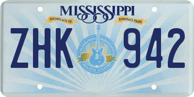MS license plate ZHK942