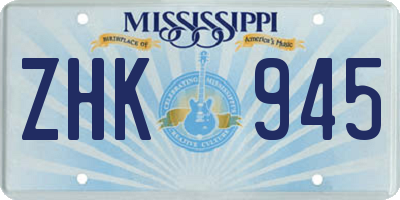 MS license plate ZHK945