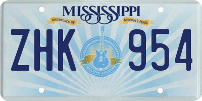 MS license plate ZHK954