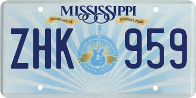 MS license plate ZHK959
