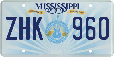 MS license plate ZHK960