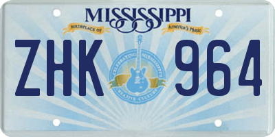 MS license plate ZHK964