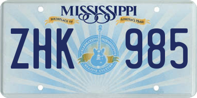 MS license plate ZHK985