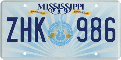 MS license plate ZHK986