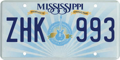 MS license plate ZHK993