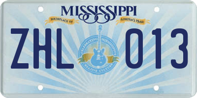 MS license plate ZHL013