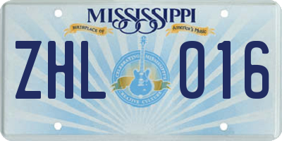 MS license plate ZHL016