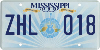 MS license plate ZHL018