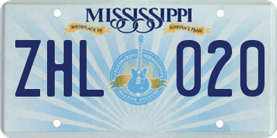 MS license plate ZHL020
