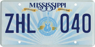 MS license plate ZHL040