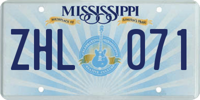 MS license plate ZHL071