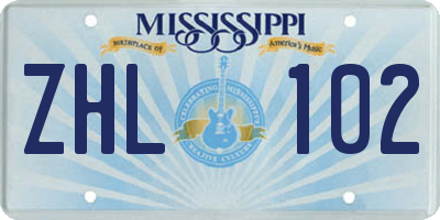 MS license plate ZHL102