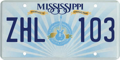 MS license plate ZHL103