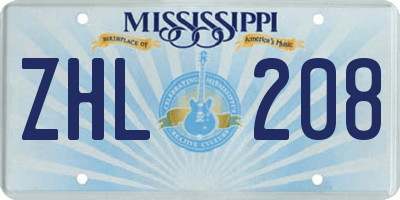 MS license plate ZHL208