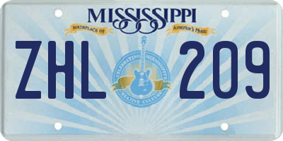 MS license plate ZHL209