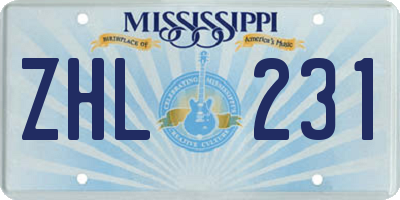 MS license plate ZHL231