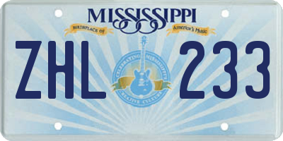MS license plate ZHL233