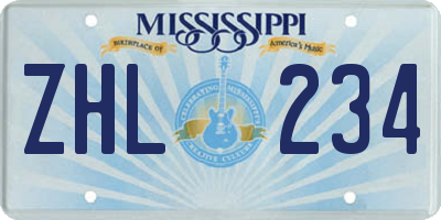 MS license plate ZHL234