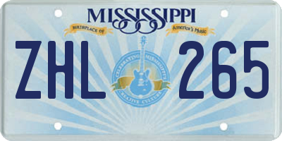 MS license plate ZHL265