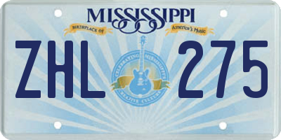 MS license plate ZHL275