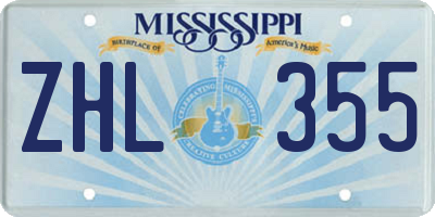 MS license plate ZHL355