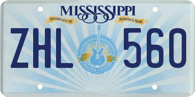 MS license plate ZHL560