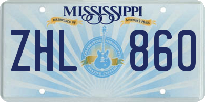 MS license plate ZHL860