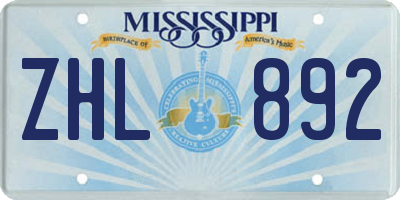 MS license plate ZHL892
