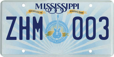 MS license plate ZHM003