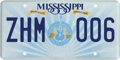 MS license plate ZHM006