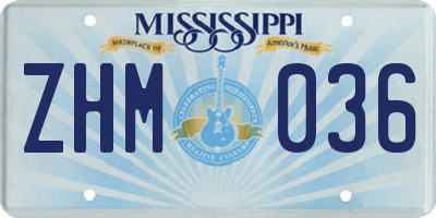 MS license plate ZHM036