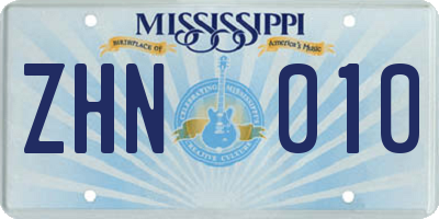 MS license plate ZHN010