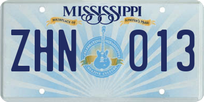 MS license plate ZHN013