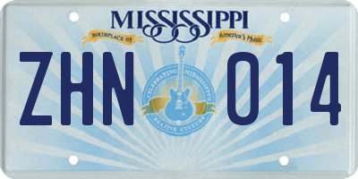 MS license plate ZHN014