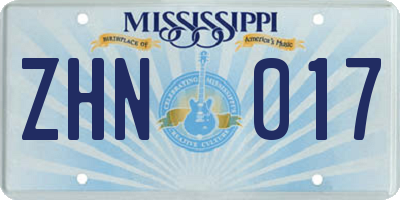 MS license plate ZHN017