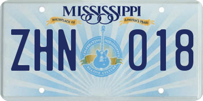 MS license plate ZHN018