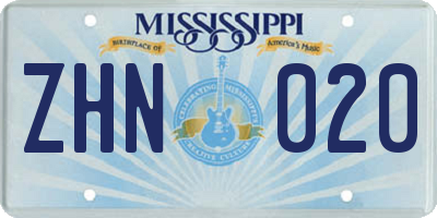 MS license plate ZHN020