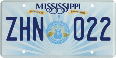 MS license plate ZHN022