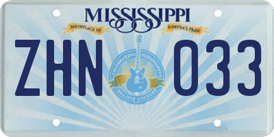 MS license plate ZHN033