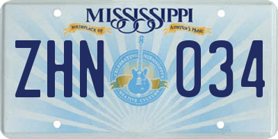 MS license plate ZHN034