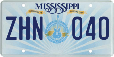 MS license plate ZHN040