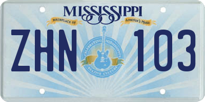 MS license plate ZHN103