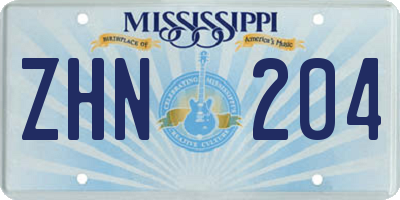 MS license plate ZHN204