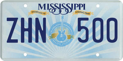 MS license plate ZHN500