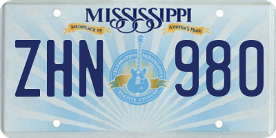 MS license plate ZHN980