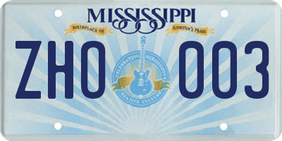 MS license plate ZHO003