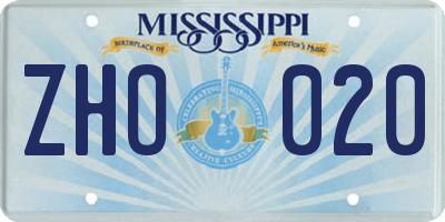 MS license plate ZHO020