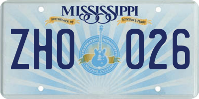 MS license plate ZHO026