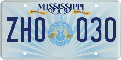 MS license plate ZHO030