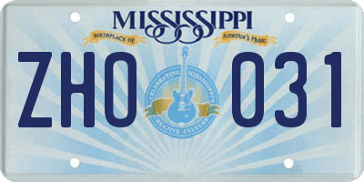 MS license plate ZHO031